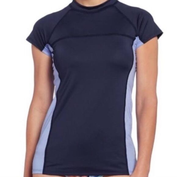 Patagonia Womens Short Sleeved Micro Swell Rashguard XL Navy Blue - Picture 1 of 12